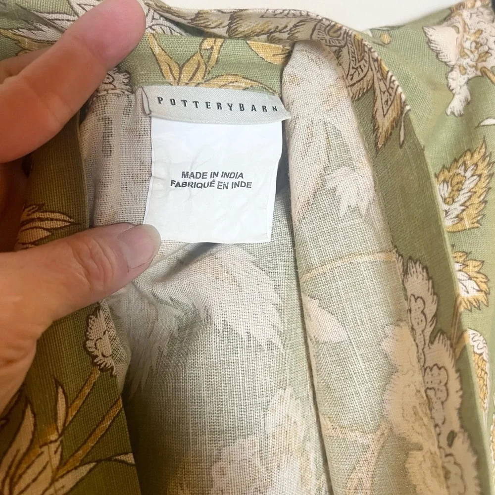 Pottery Barn Margaret Green Cream Floral Euro Shams Set 2 Vintage 2007 26x26